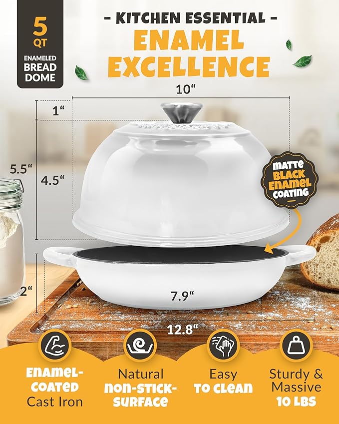 Dutch Oven Bread Baking - 5QT Enamel Bread-Dome - incl Sourdough Bread-Baking Suppliers like Dough