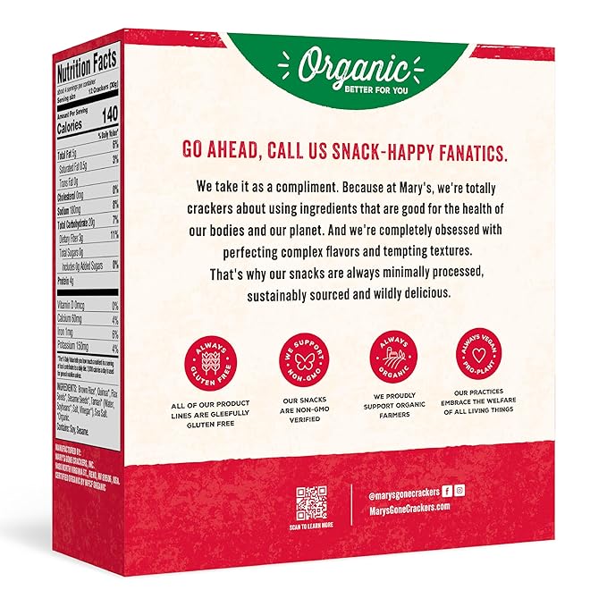 Mary's Gone Crackers Organic Original Crackers - Gluten-Free, NON-GMO, Vegan & Whole Grain, 4 Ounce