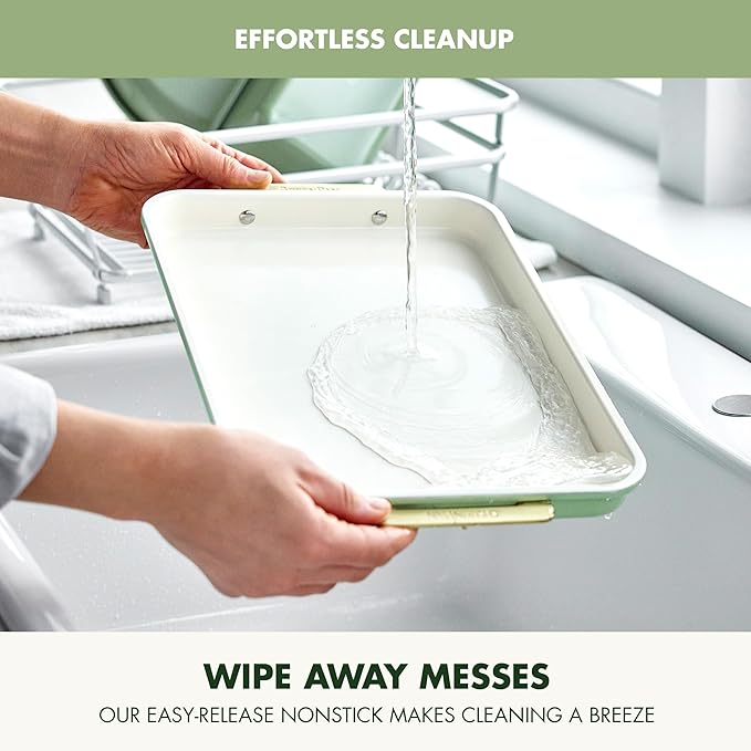 GreenPan Bakeware Set, 7 Piece Nonstick Ceramic Gold Handle Baking Sheets, Cake Pans, Loaf Pan