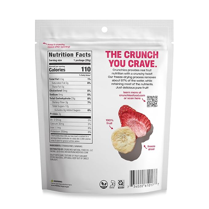 Crunchies Freeze-Dried Fruits, 100% All Natural Crispy Fruit, Non GMO and Kosher, Resealable Freeze