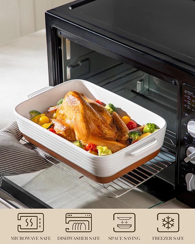 MALACASA Casserole Dishes for Oven, Ceramic Baking Dishes Set of 3, Baking Pan Casserole Dish Set