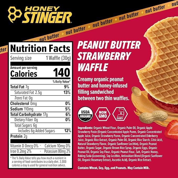 Honey Stinger Organic Peanut Butter Energy Waffle Variety Pack, 6 Pack Each of Peanut Butter, PB