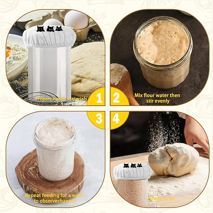 Sourdough Starter Cloth Covers Jars, Cute Black Cats Or Kombucha Kefir Fermentation Cheese Fabric