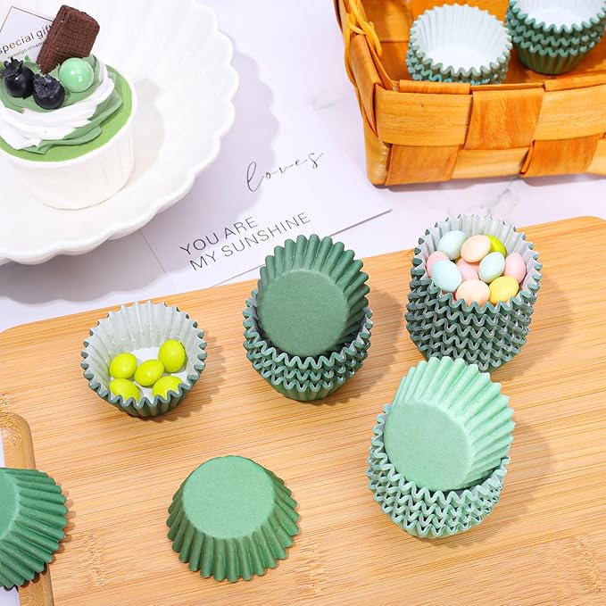 Whaline 600Pcs Mini Sage Green Cupcake Liners Gradient Green Wedding Baking Cups Cupcake Wrappers