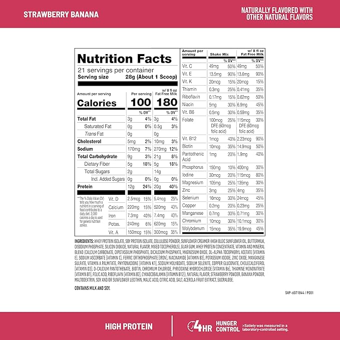 SlimFast High Protein Smoothie Mix Plus Fruit Powder, High Protein Meal Replacement Powder, Fiber