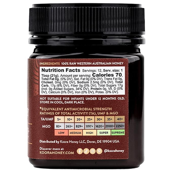 KOORA Marri Honey TA 25+ (MGO 1197+ Manuka Honey Rating Equiv.) Low GI, Medical Grade for Daily