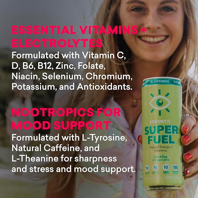 EBOOST Super Fuel Healthy Energy Drink - Caffeine from Natural & Clean Ingredients For Focus and
