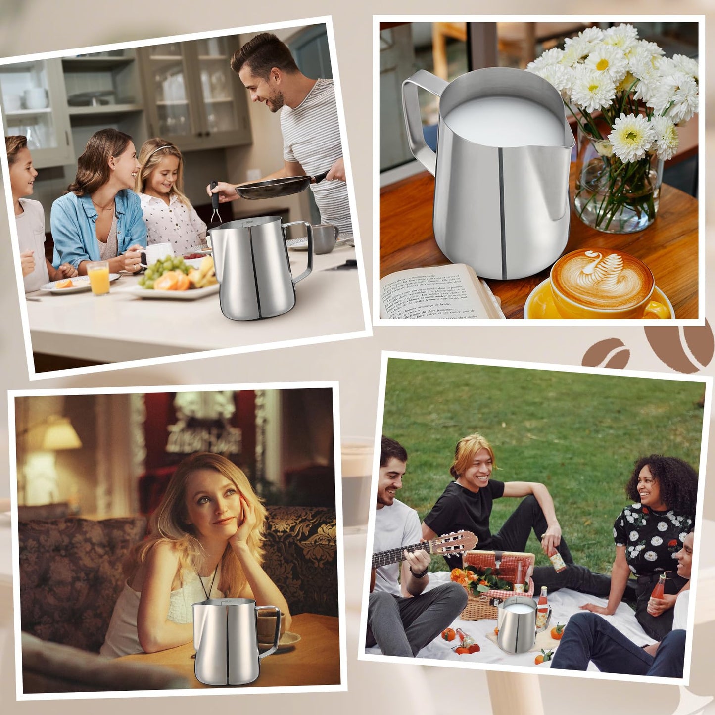 Honeydak 4 Pcs Milk Frothing Pitcher 304 Stainless Steel Steaming Pitchers for Coffee Bar