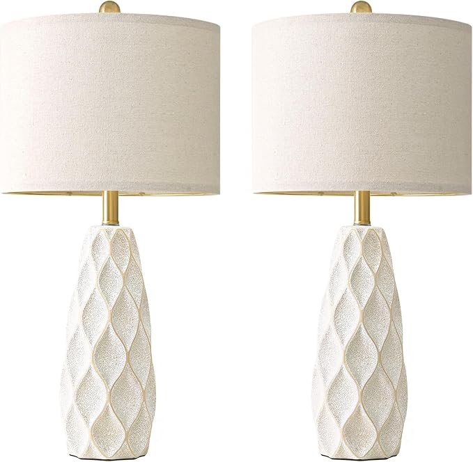 27.5" Ceramic Table Lamps for Living Room Bedroom Lamps Set of 2 Modern Boho Bedside Lamps Night