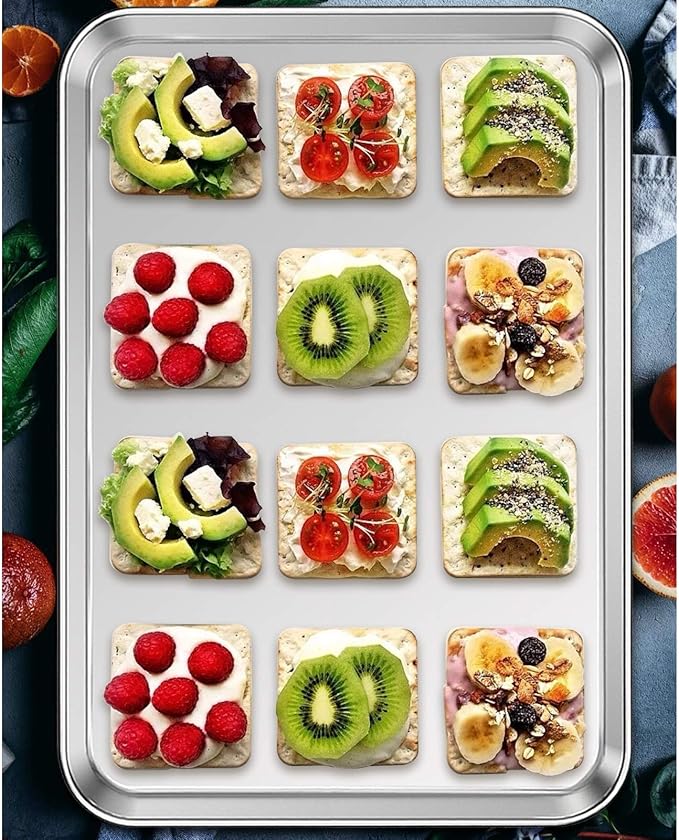 Stainless Steel Baking Sheet Set of 2, Deedro Cookie Sheet Metal Baking Pan Oven Tray, Non Toxic &