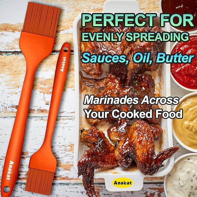 Anaeat Silicone Basting Pastry Brush- 2 Pack Heat Resistant Brushes with Soft Bristles, Hygienic