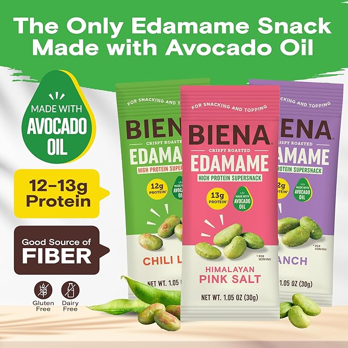 Biena Crispy Roasted Edamame Beans Snack ??High Protein Low Carb Snack for Adults & Kids, 12g-13g