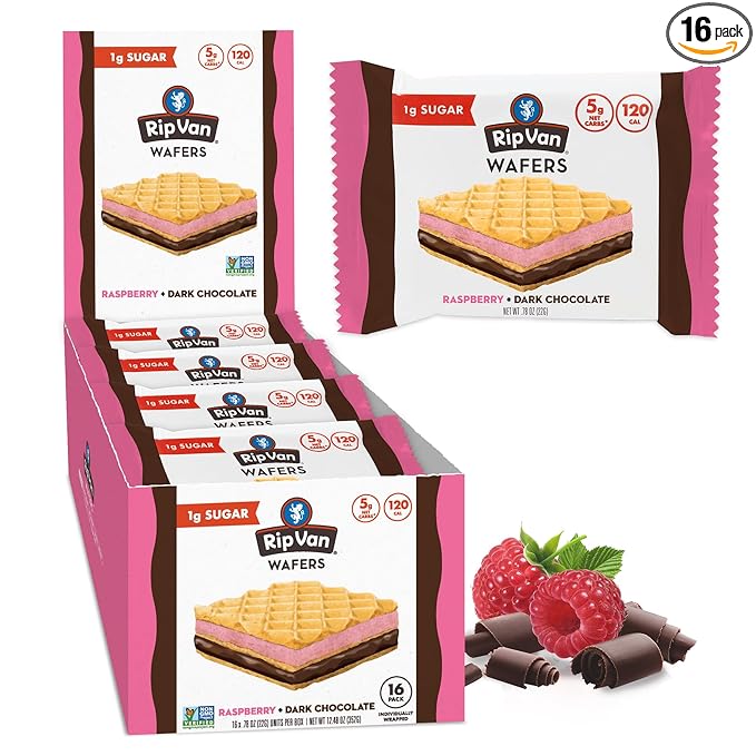 Rip Van Raspberry & Dark Chocolate Wafer Cookies - Healthy Snacks - Non GMO Keto Cookies - Keto