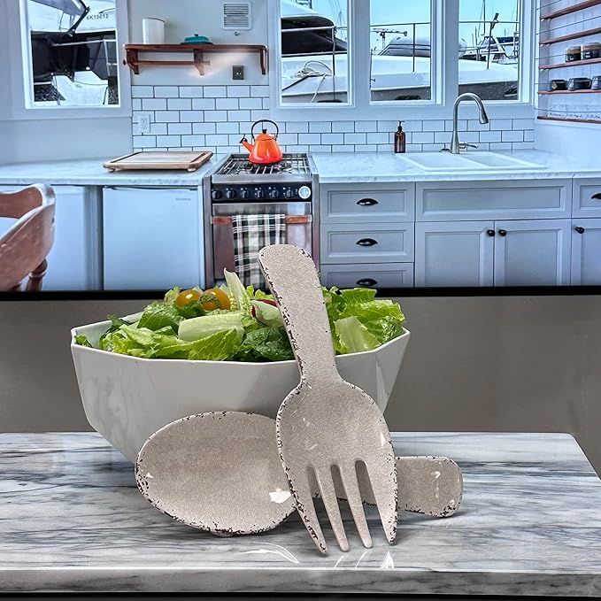 UPware Crackle Melamine Salad Servers, Serving Utensil Set, Includes Serving Fork and Spoon for