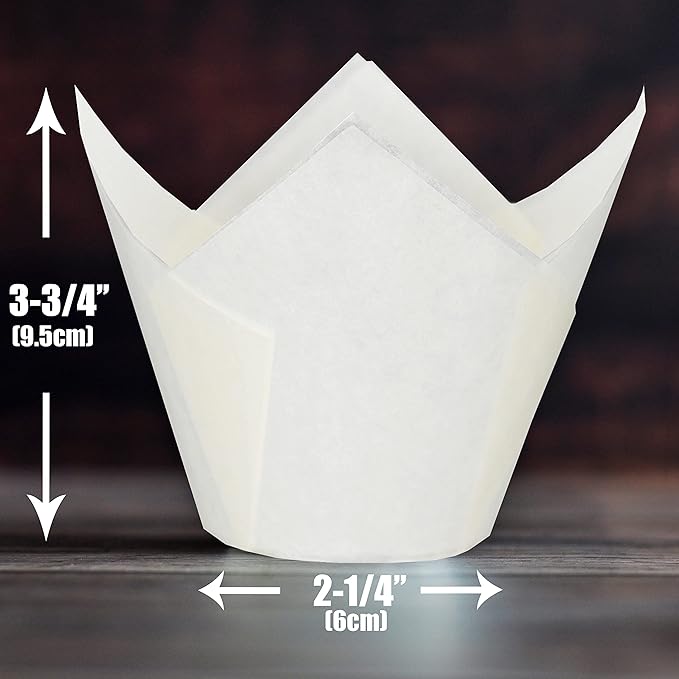 Jumbo Extra Large size White Tulip Baking Cups 2-1/4"(Base diameter) x 3-3/4"(Wall height)