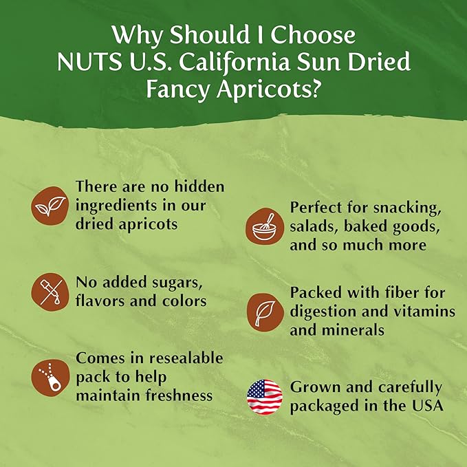 NUTS U.S. - California Sun Dried Fancy Apricots | Juicy and Tangy Flavor | No Sugar or Color Added
