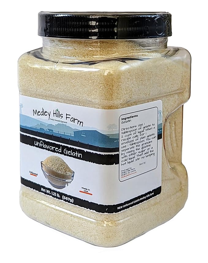 Unflavored Gelatin by Medley hills farm 1.25 lbs. in Reusable Container - Gelatin powder unflavored