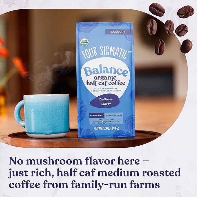 Four Sigmatic Organic Balance Adaptogen Ground Coffee | Medium Roast USDA Organic Coffee with