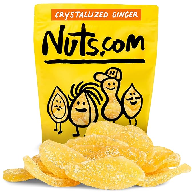 Nuts.com Crystallized Ginger Pieces - Premium Crystallized Ginger Slices - Spicy & Sweet Candied