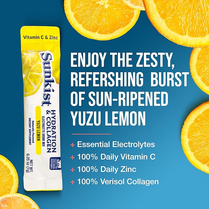 The Frozen Bean Sunkist Collagen Drink Mix - Hydration Yuzu Lemon Electrolyte Drink for Women with