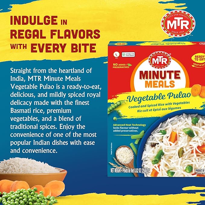 MTR Ready-To-Eat: Vegetable Pulao - Microwavable Rice Packs for Instant Meals - Delicious &
