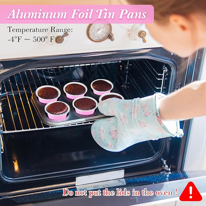 Eaasty 150 Pcs Baking Cups with Lids, 1.6 oz Muffin Cupcake Liners Aluminum Foil Mini Cake Pans