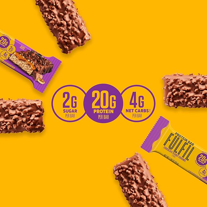 FULFIL Protein Bars, Chocolate Peanut Caramel Flavored, Gluten Free with 20g Protein, Pantry
