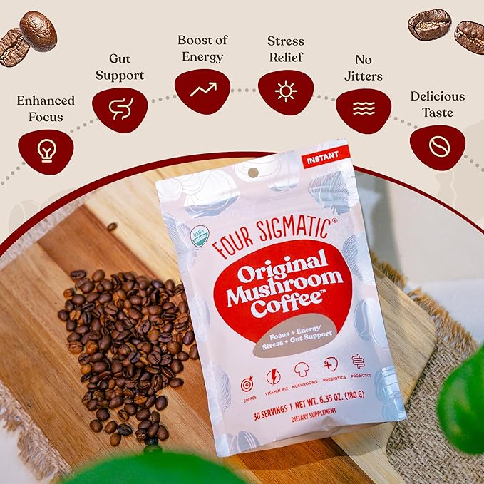 Four Sigmatic Original Mushroom Coffee | High Dose Lion's Mane, Chaga, Turkey Tail, Cordyceps and