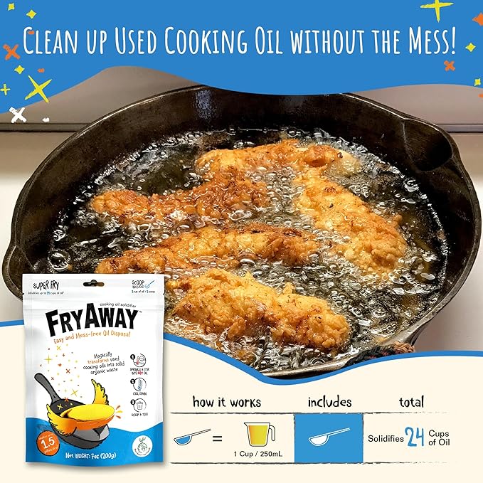 FryAway Cooking Oil Solidifier, Vegetable/Canola Oil Hardener for Easy Disposal, Natural Oils