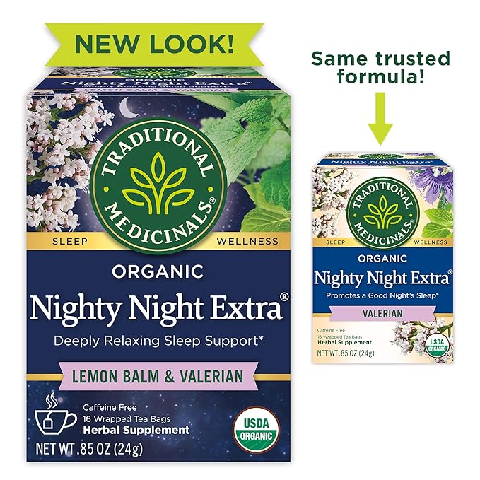 Traditional Medicinals Organic Nighty Night Extra Tea With Valerian Root for Relaxation, 16 Tea