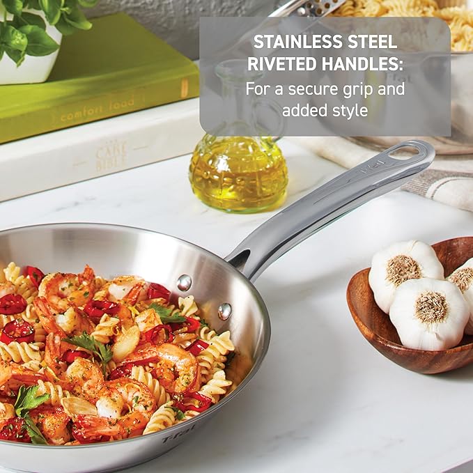 T-fal Stainless Steel Cookware Set 11 Piece, Induction, Oven Broiler Safe 500F, Kitchen Cooking Set