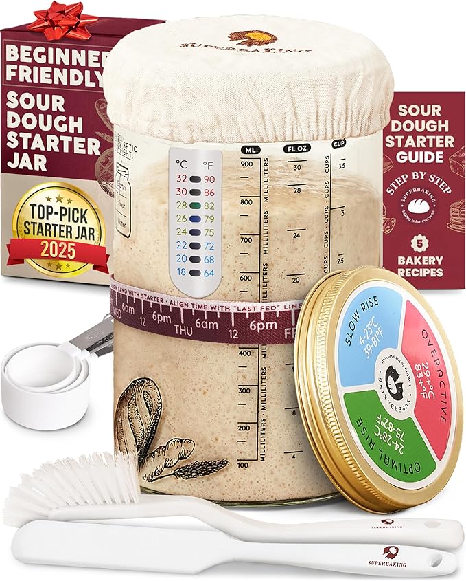 Superbaking Sourdough Starter Jar, Beginner Sourdough Starter Kit, 34oz Wide Mouth Sour Dough Glass