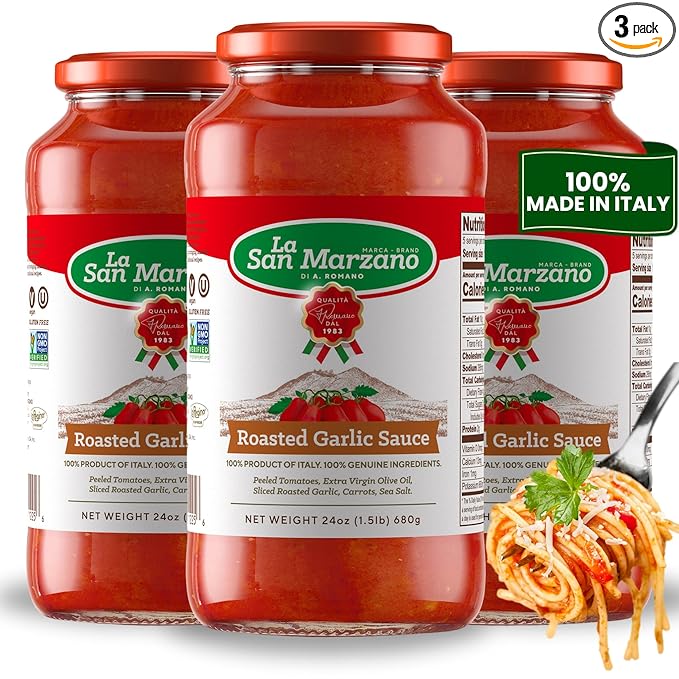 La San Marzano Roasted Garlic Sauce, 24 oz, Pasta Sauce Made in Italy, All Purpose Tomato Premium