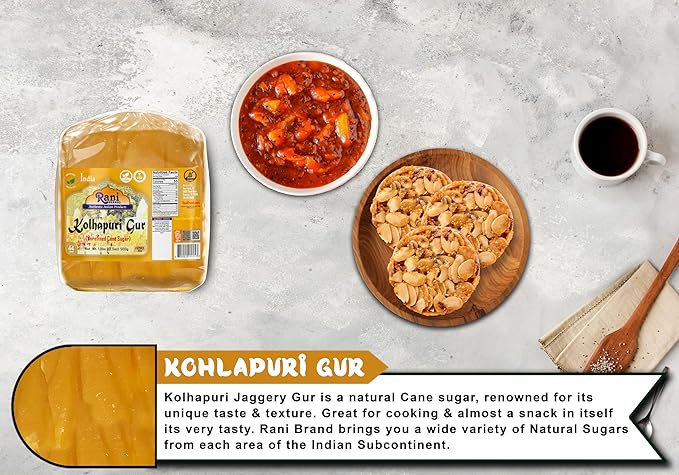 Rani Kolhapuri Gur (Jaggery) 17.5oz (1.1lbs) 500g ~ Unrefined Cane Sugar, No Color added, Gluten