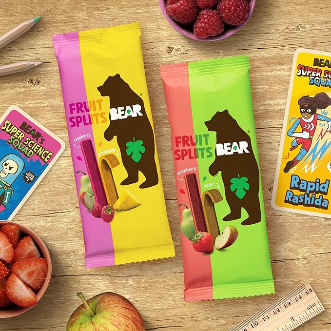 BEAR Real Fruit Snack Splits - Gluten Free, Vegan, and Non-GMO - Variety Pack (Apple/Strawberry