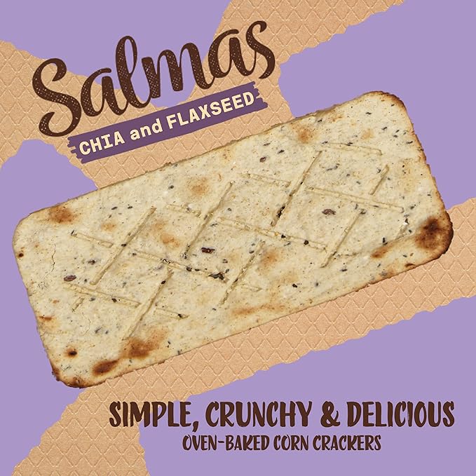 Sanissimo Salmas Chia & Flaxseed, 40 Packs of 3 Crackers, Oven Baked Corn Crackers, Gluten Free