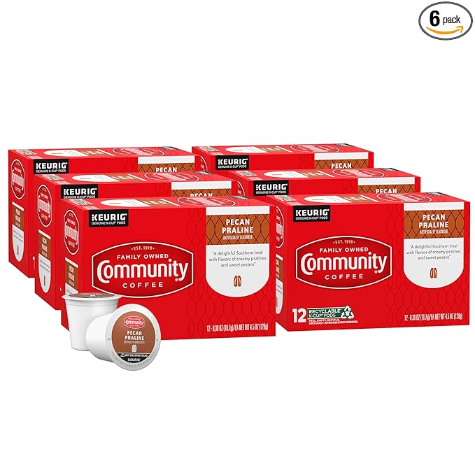 Community Coffee Pecan Praline Flavored 72 Count Coffee Pods, Medium Roast, Compatible with Keurig