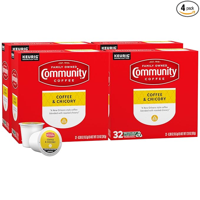 Community Coffee and Chicory, Medium-Dark Roast, Single-Serve Keurig K-Cup Pods, 32 Count (Pack of