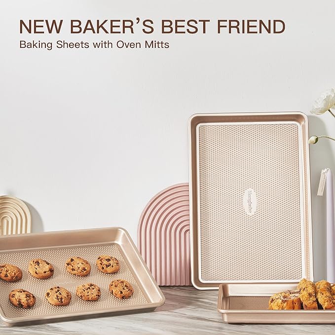 HONGBAKE Baking Sheet Pan Set of 3, Cookie Sheets for Oven, Nonstick Half/Quarter/Jelly Roll Pans