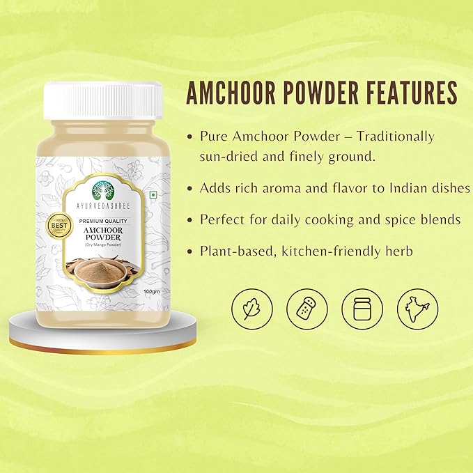 AYURVEDASHREE AMCHOOR POWDER 100g All Natural | Salt Free | Vegan | NON GMO | Amchur (Dried Mango)