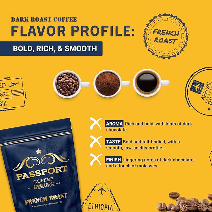 Passport Coffee French Roast ??Central & South American Blend of dark roast coffee, with flavor