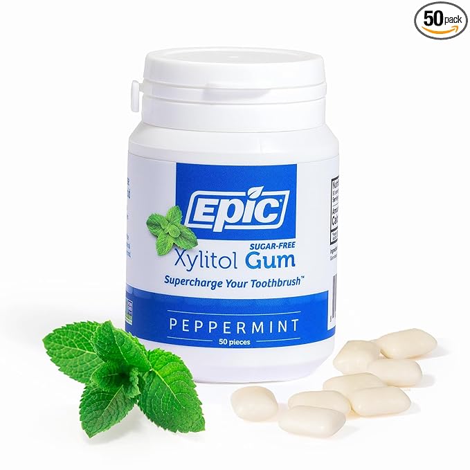 Epic 100% Xylitol Peppermint Chewing Gum - Sugar Free, Aspartame Free Dental Gum - Supports Oral