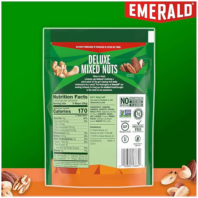 Emerald Nuts Deluxe Mixed Nuts (1-Pack), Features Roasted and Salted Nuts, Including Almonds