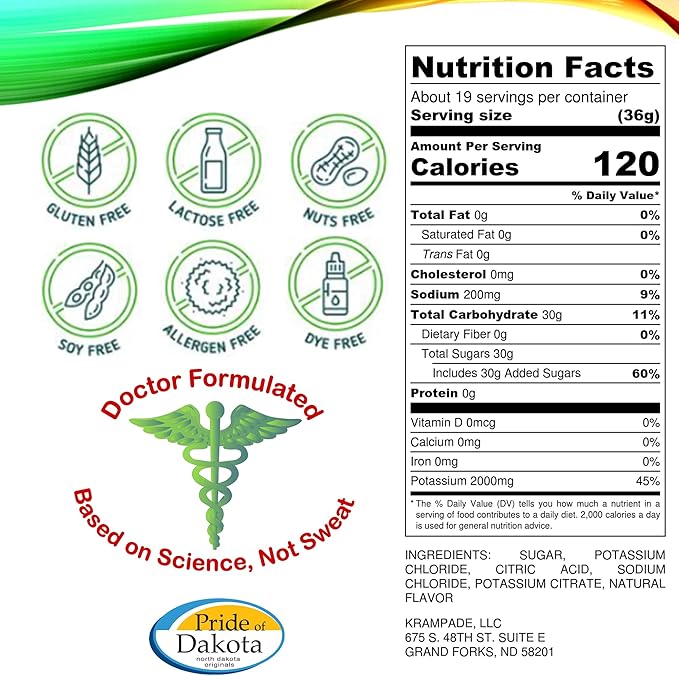 Electrolytes Powder Potassium Supplement - 2000 mg K+, >2X More Than Coconut Water | Cramp Relief