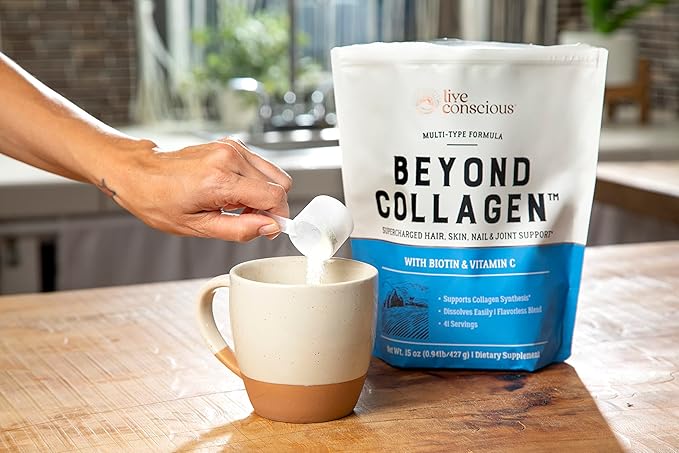 Live Conscious Beyond Collagen Multi Collagen Powder - Types I, II, III, V & X | Keto Friendly