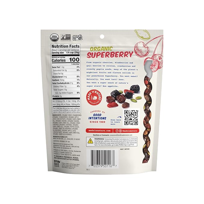 Made In Nature Organic Superberry Fruit Fusion, 5 Ounce (Pack of 6) ??Fruit and Nut Trail Mix