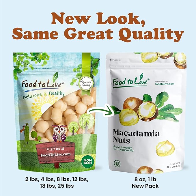 Food to Live Whole Macadamia Nuts, 1 Pound – Non-GMO Verified, Raw, Unsalted, Unroasted, Keto