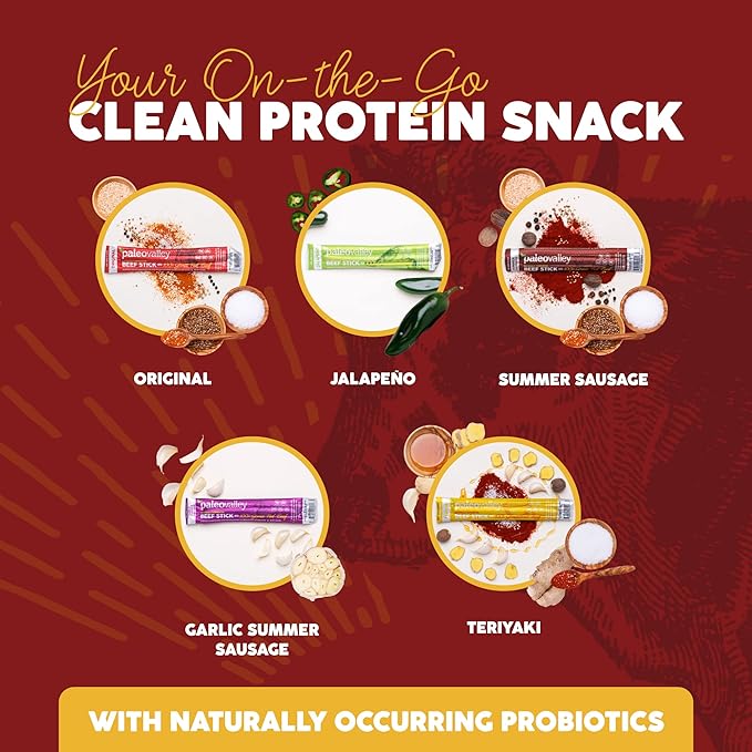 Paleovalley 100% Grass Fed Original Beef Sticks - Delicious Gluten Free Beef Snack - High Protein
