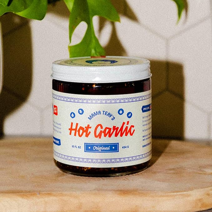 Mama Teav's Hot Garlic Chili Crisp - Spicy, Crunchy, Umami Chili Oil with Garlic & Cambodian Chilis