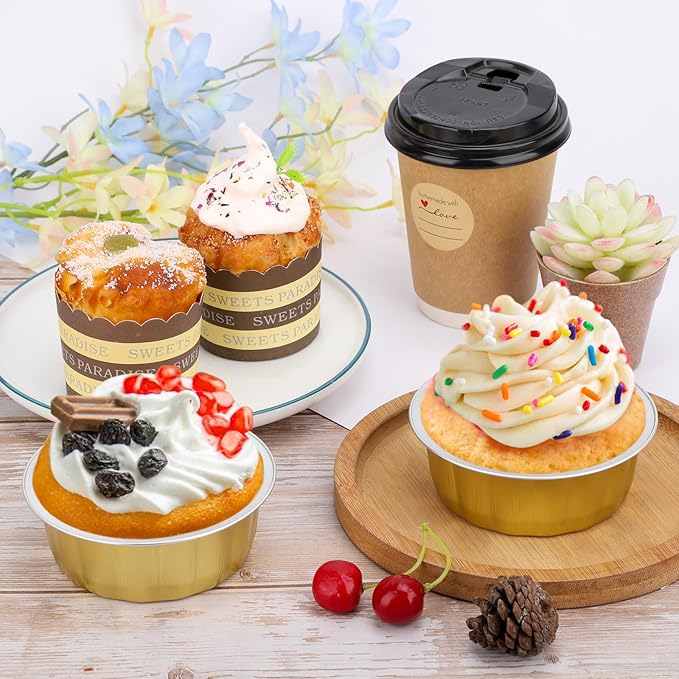 Beasea 8 oz 100 Pack Aluminum Ramekins, Disposable Ramekins Foil Cups Baking 3.9" Ramekin Cup